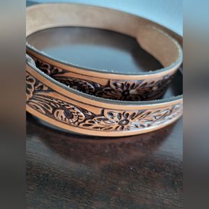 Tony Lama Men's Floral Hand Tooled Leather Belt